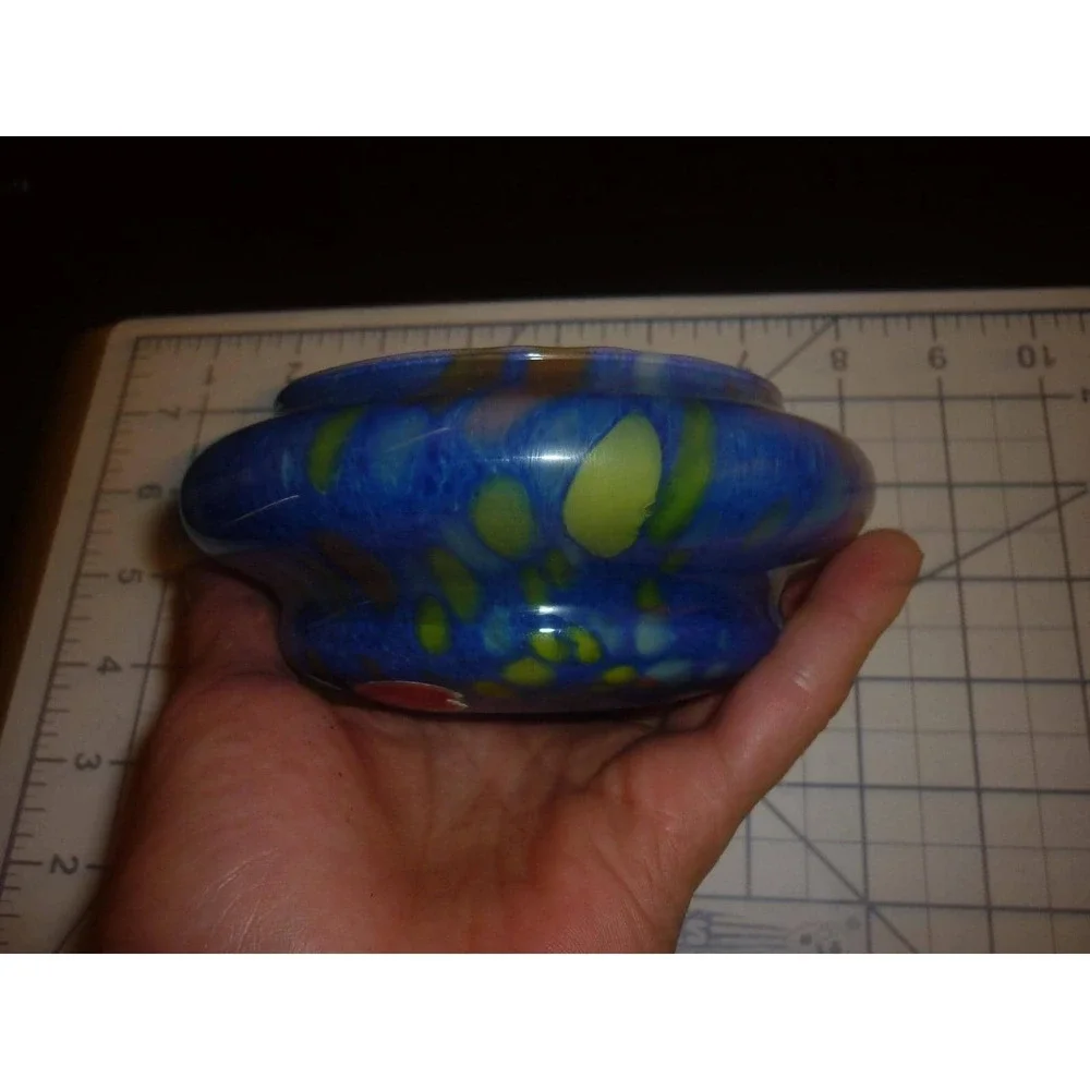 Vintage Lavorazione Arte Murano Blue Splatter Art Glass Bowl Made in Italy 6.5